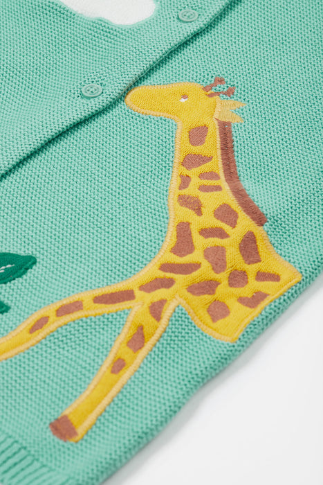 Frugi Colby Cardigan In Moss/Giraffe