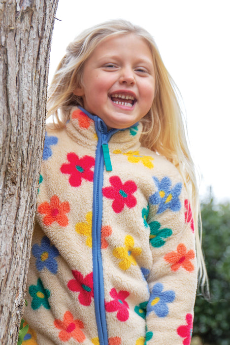 Frugi Zipped Ted Fleece Jacket In Flower Pop