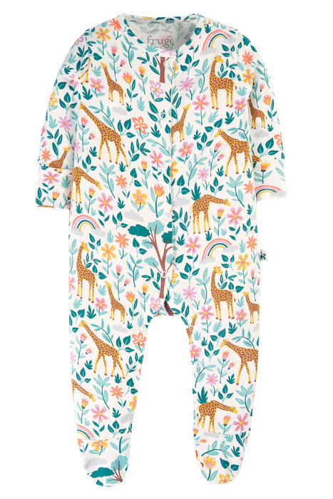 Frugi Lovely Babygrow In Soft White Giraffes