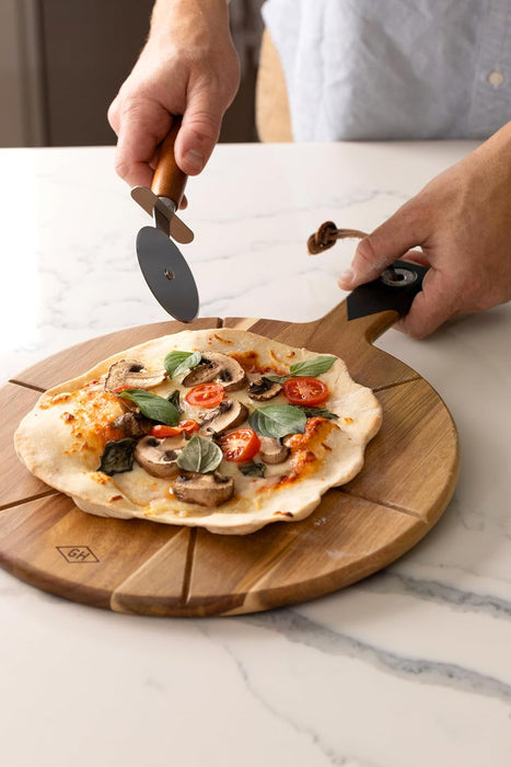 Gentlemen’s Hardware Pizza Cutter & Acacia Wood Serving Board Set