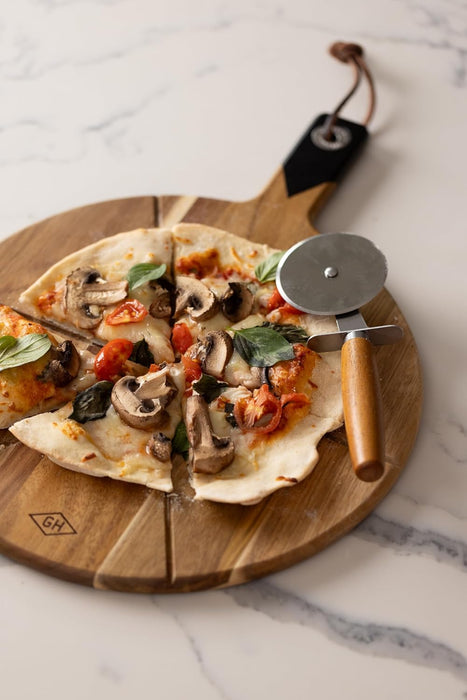 Gentlemen’s Hardware Pizza Cutter & Acacia Wood Serving Board Set