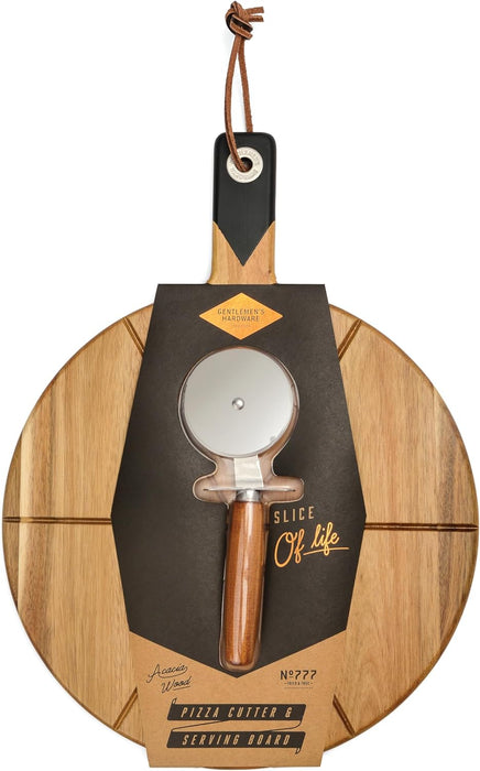 Gentlemen’s Hardware Pizza Cutter & Acacia Wood Serving Board Set