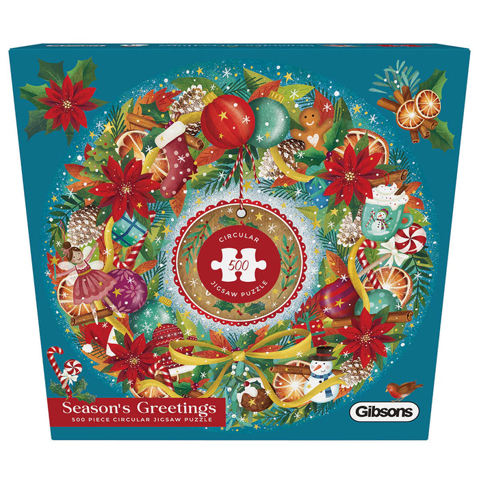 Gibsons Seasons Greetings 500 Piece Circular Jigsaw Puzzle