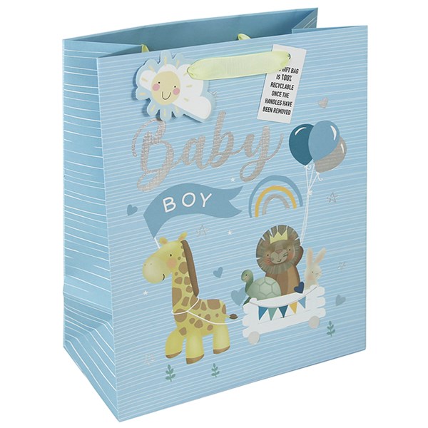 Giraffe Baby Boy Gift Bag Large Blue