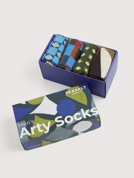 Seasalt Men's Arty Socks In Pectan Mix Gift Box of 4