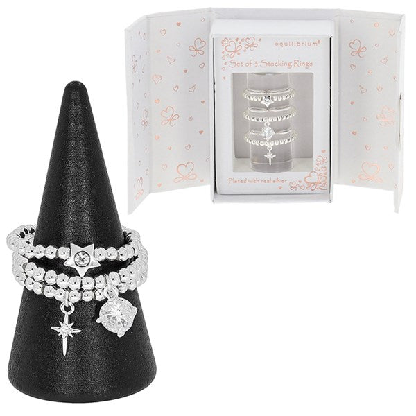 Equilibrium Gift Set of 3 Silver Plated Stars Rings