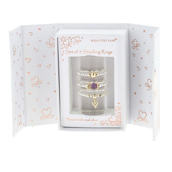 Equilibrium Gift Set of 3 Two Tone Stackable Hearts Rings