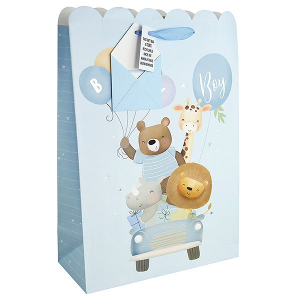 Baby Blue Jolly Giraffe Car White Large Gift Bag