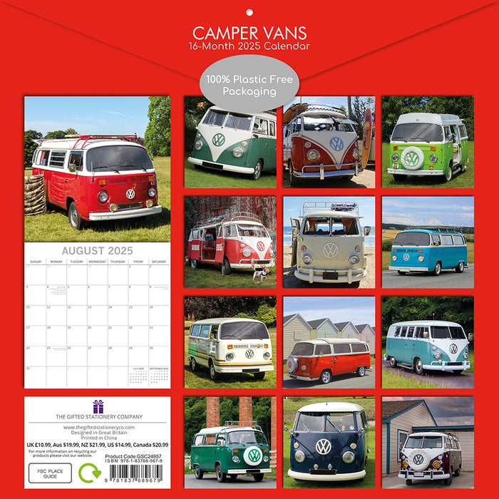 The Gifted Stationery Company 2025 Square Wall Calendar - Camper Vans