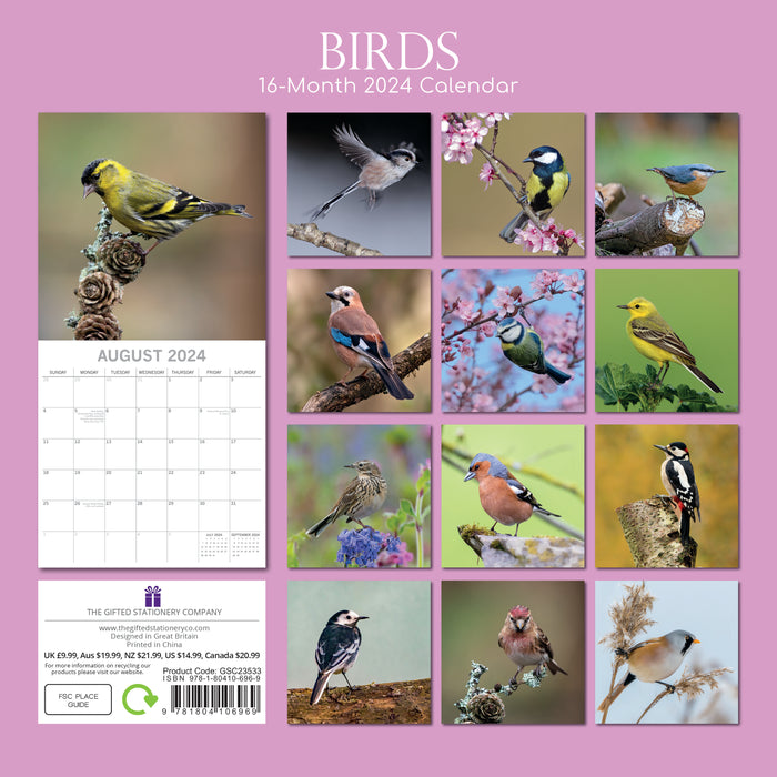 The Gifted Stationary Company 2024 Square Wall Calendar - Birds