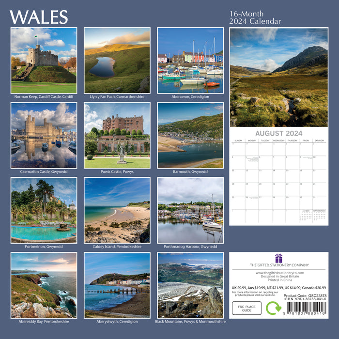 The Gifted Stationary Company 2024 Square Wall Calendar - Wales