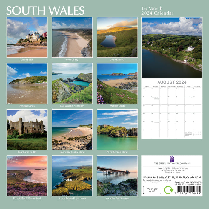 The Gifted Stationary Company 2024 Square Wall Calendar - South Wales