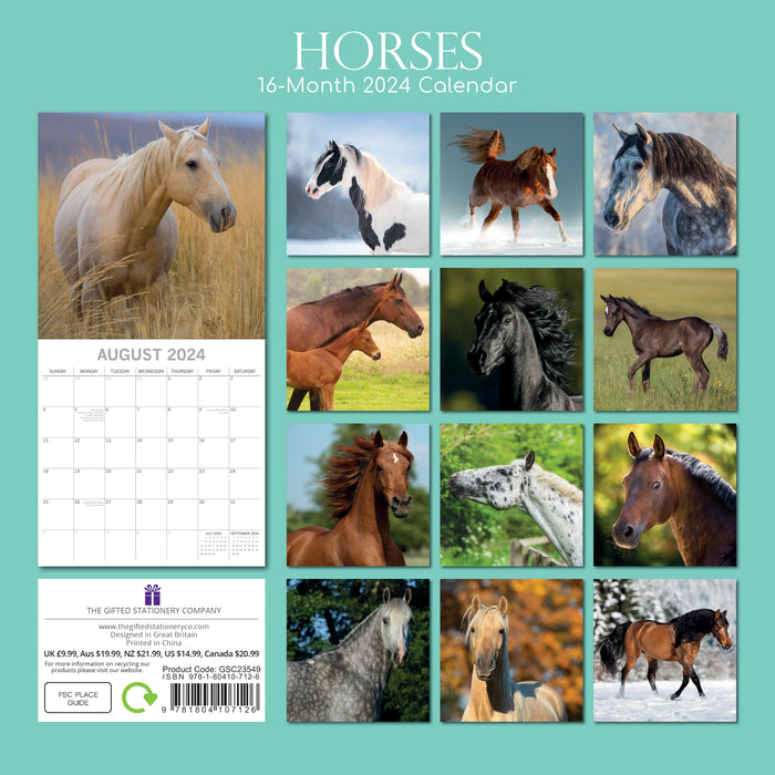 The Gifted Stationary Company 2024 Square Wall Calendar - Horses