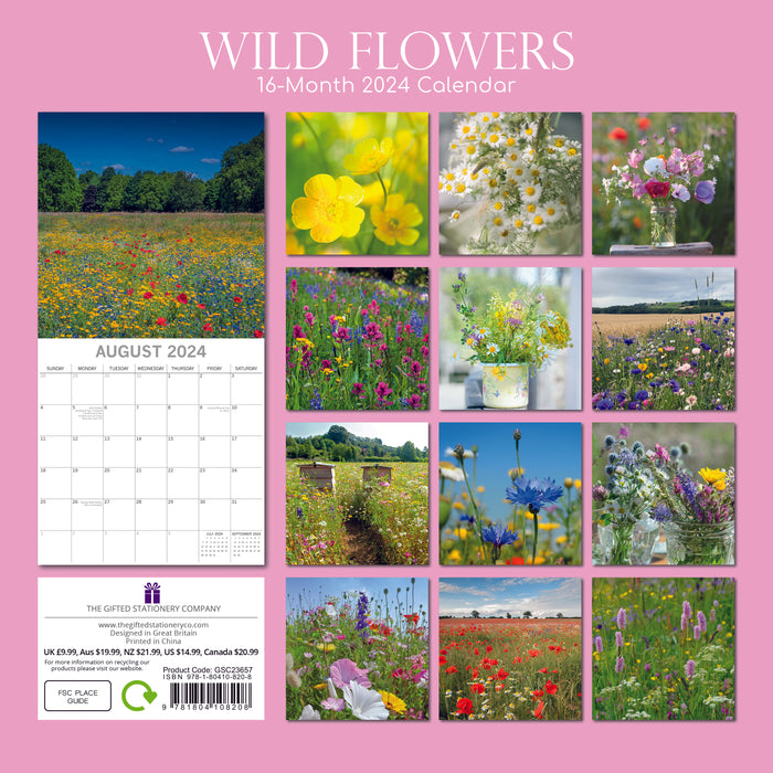 The Gifted Stationary Company 2024 Square Wall Calendar - Wild Flowers