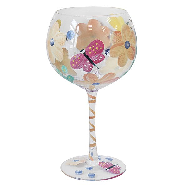 My Favourite Hand Painted Busy Lizzies Gin Glass