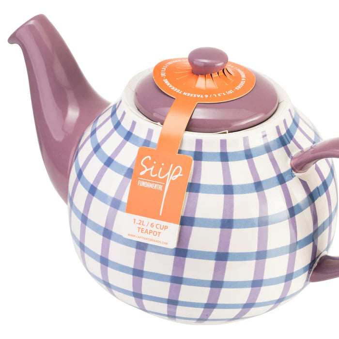 Siip Gingham 6 Cup Purple Teapot