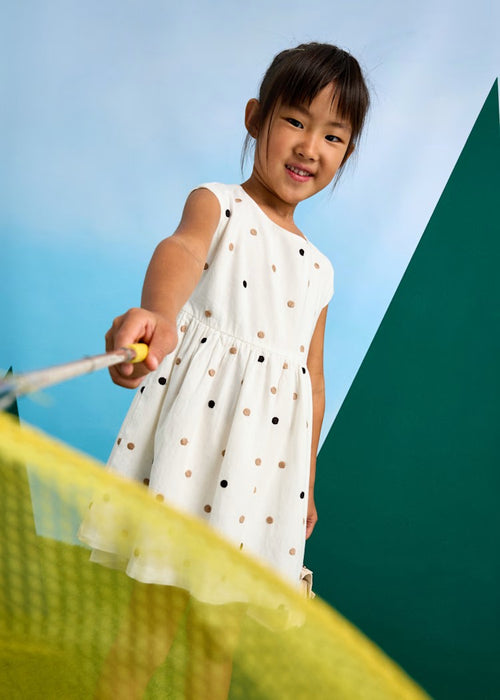 Mayoral Girl Embroidered Polka Dot Dress