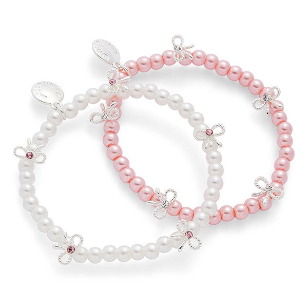 Equilibrium Girls Pretty Pearls & Bows Silver Plated Bracelet