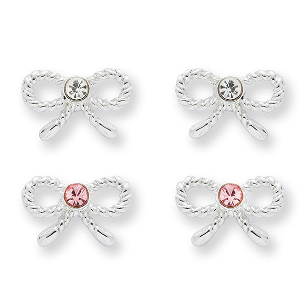 Equilibrium Girls Pretty Pearls & Bows Silver Plated Earrings