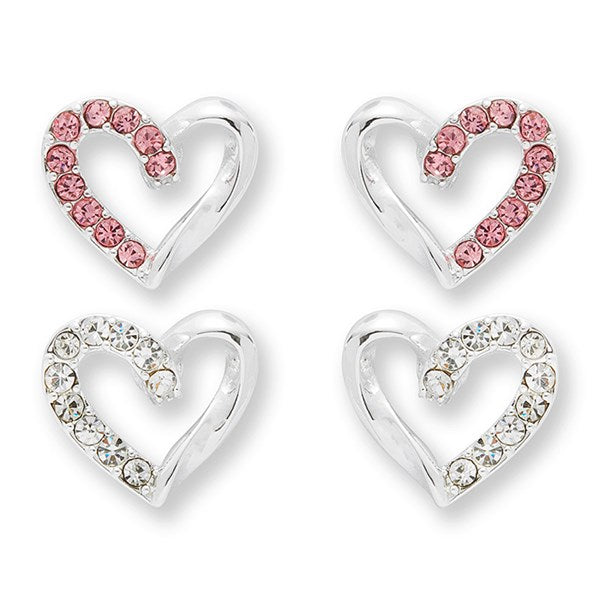 Girls Pretty Sparkle Heart Silver Plated Earrings