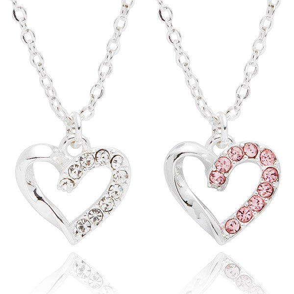 Girls Pretty Sparkle Heart Silver Plated Necklace
