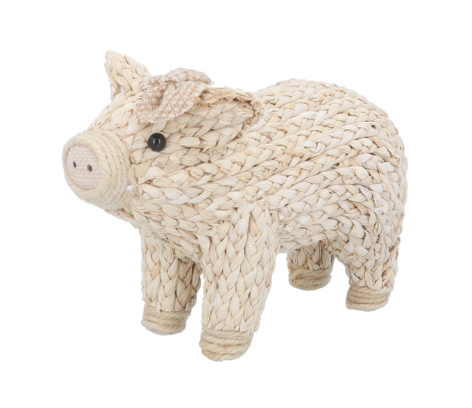 Gisela Graham Cornhusk Pig Ornament 16cm