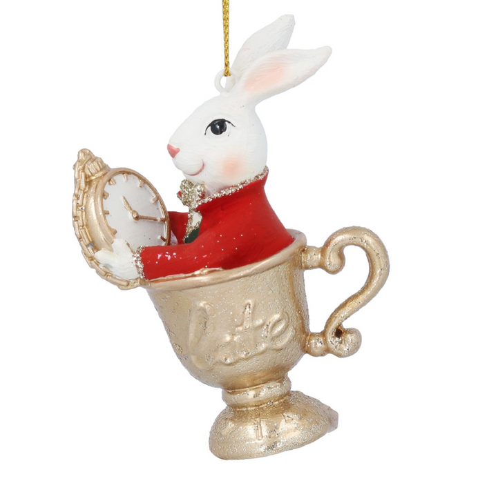 Gisela Graham Resin White Rabbit in Teacup Tree Decorations