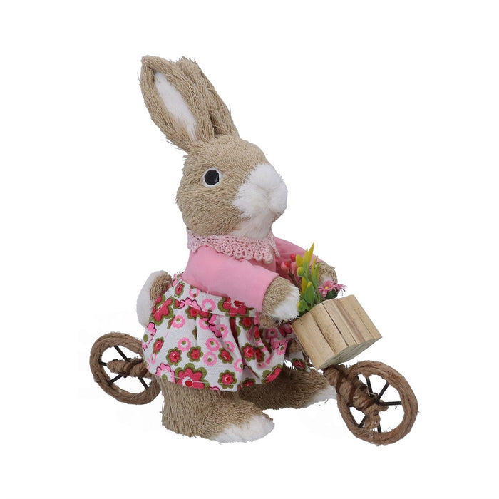 Gisela Graham Bristle Girl Bunny On Bike Ornament