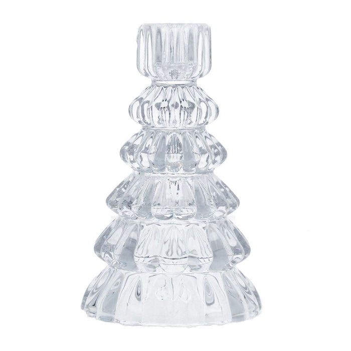 Gisela Graham Glass Christmas Tree Shaped Candle Holder 14cm