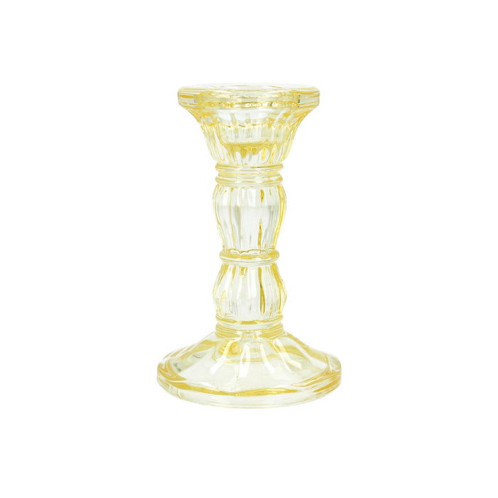Gisela Graham Pastel Yellow Glass Candlestick 10cm