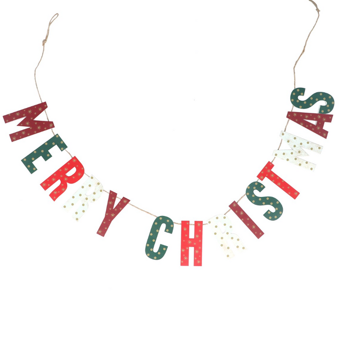 Gisela Graham Wooden Merry Christmas String Garland