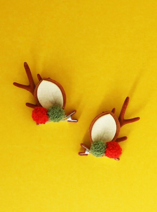 Gisela Graham Pom Pom Reindeer Christmas Hair Clips