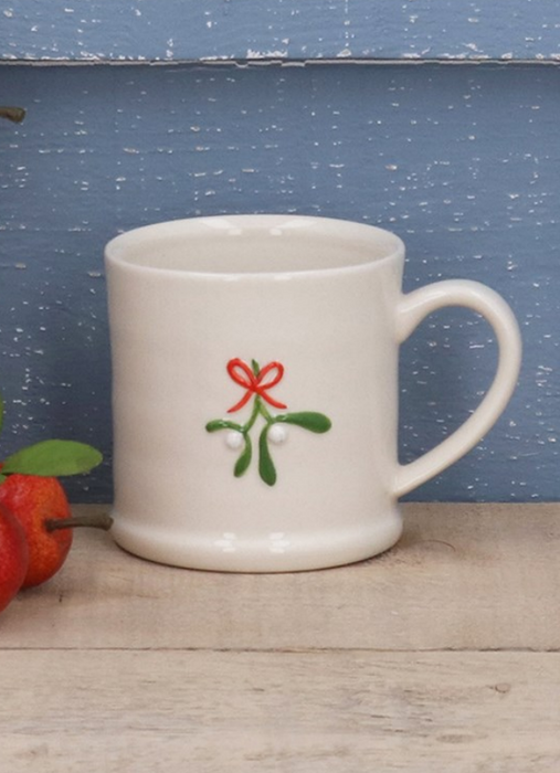 Gisela Graham Red Bow & Mistletoe Mini Mug