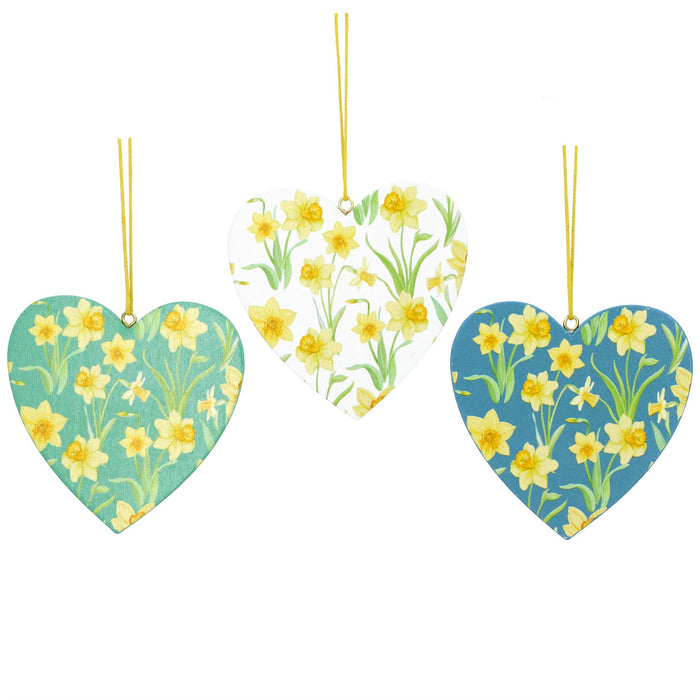 Gisela Graham Multi Colour Daffodil Heart Wooden Decoration