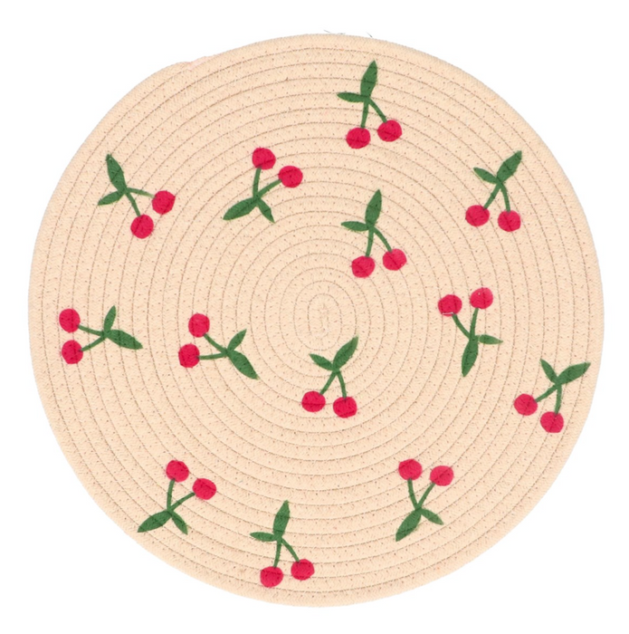 Gisela Graham Fabric Round Placemat Cherries 38cm
