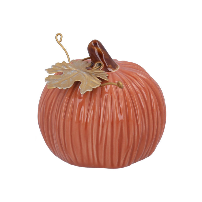 Gisela Graham Orange Pumpkin With Gold Leaf Stoneware Ornament 8cm