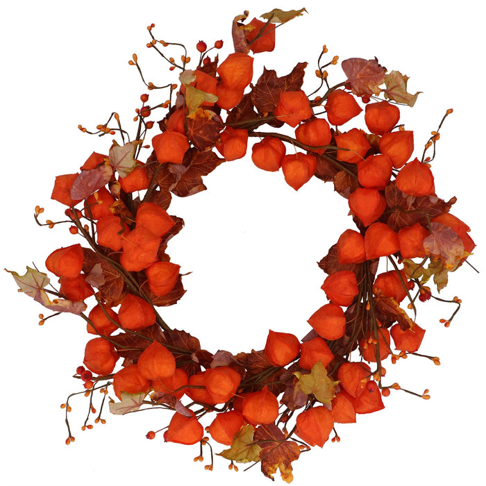 Gisela Graham Orange Physalis Autumn Wreath 50cm