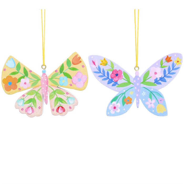 Gisela Graham Pastel Flowers Butterfly Wooden Decoration