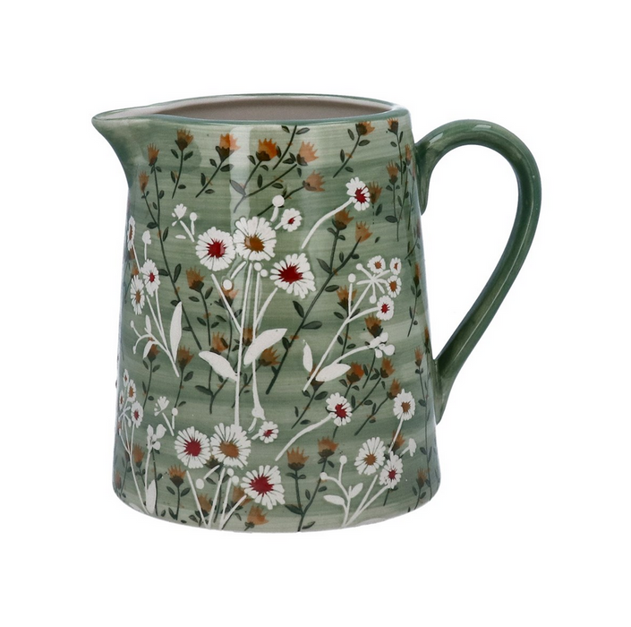 Gisela Graham Green Wild Daisy Large Stoneware Jug