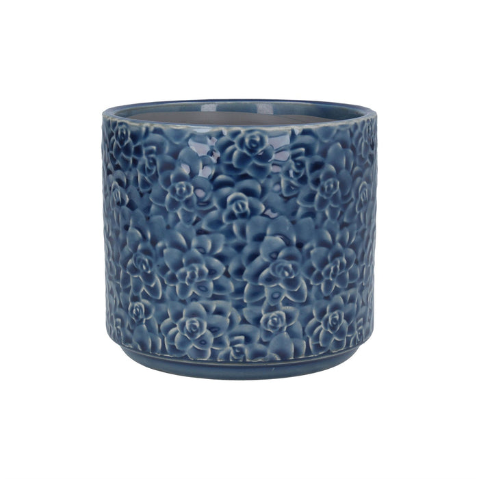 Gisela Graham Navy Succulents Stoneware Pot Cover 17cm