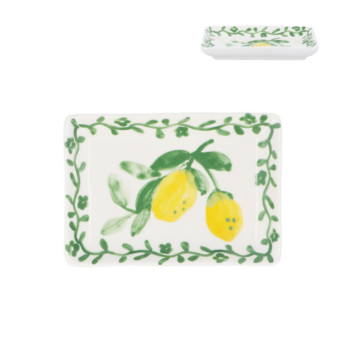 Gisela Graham Artisan Lemon Small Stoneware Rectangular Plate