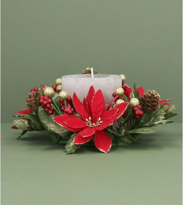 Gisela Graham Poinsettia, Leaf & Berry Candle Ring