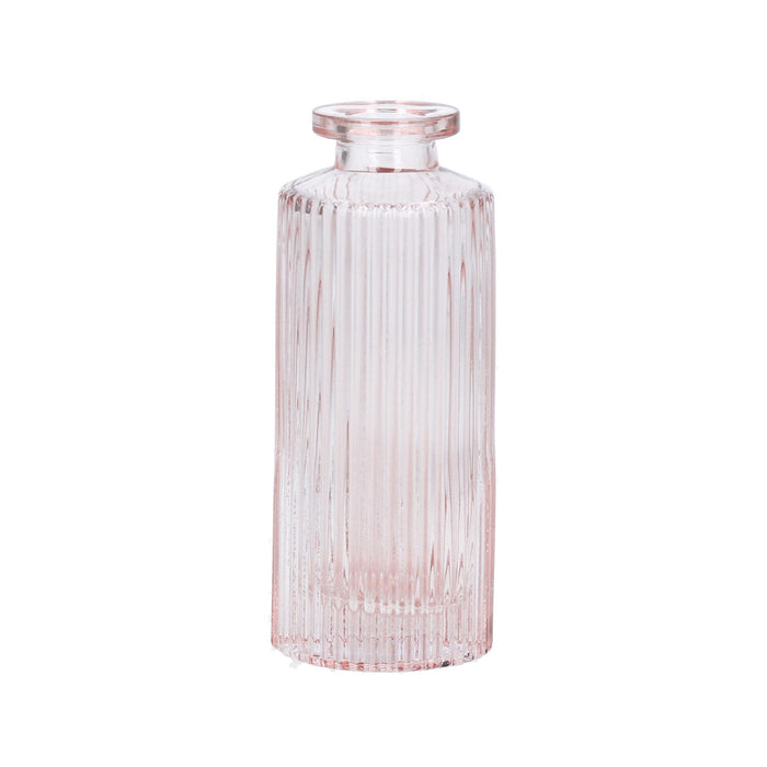 Gisela Graham Ribbed Pink Bottle Glass Vase - 13cm