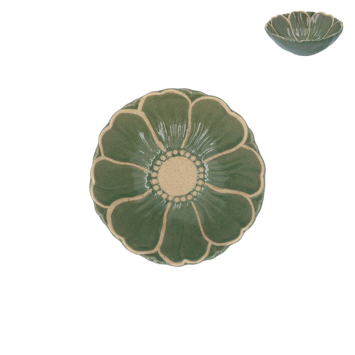Gisela Graham Green Flower Stoneware Bowl 15.9cm