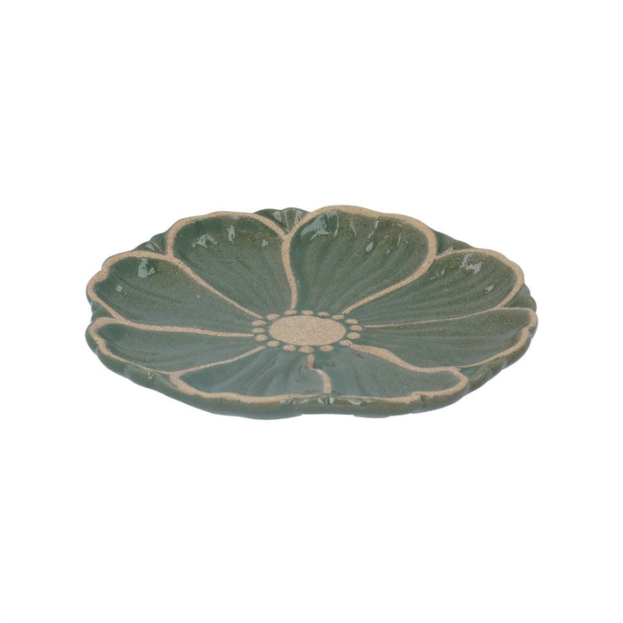 Gisela Graham Green Flower Stoneware Plate 16cm