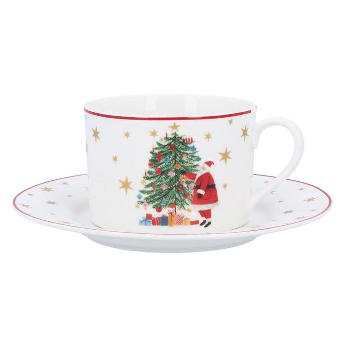Gisela Graham Nostalgia New Bone China Santa By Tree Cup And Saucer