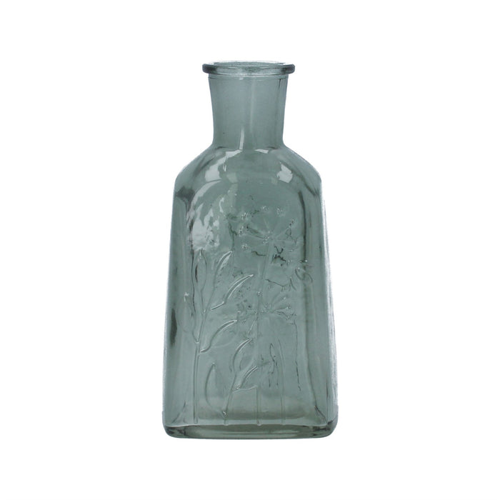 Gisela Graham Green Bottle with Meadow Design Glass Vase - 19cm