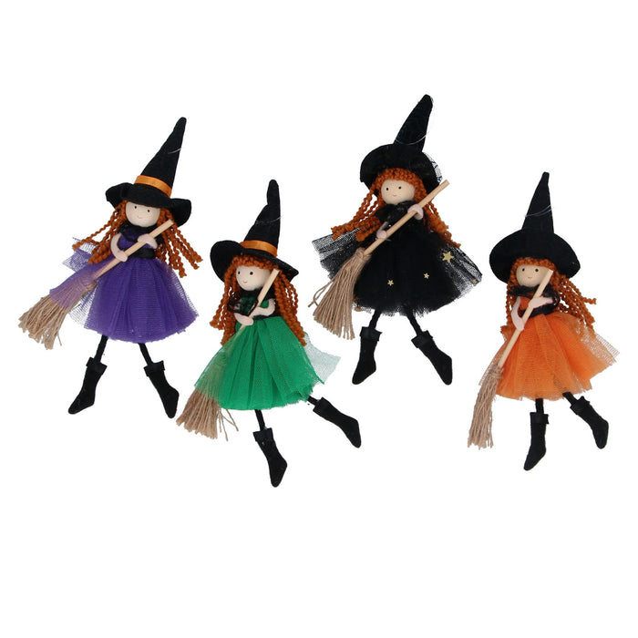 Gisela Graham Witch With Broom Halloween Decoration