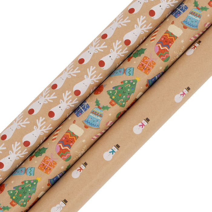 Glick Christmas Joyful Kraft 3 Metre Roll Wrap