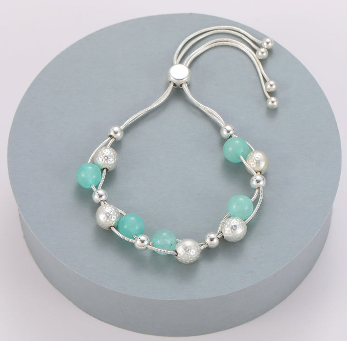Gracee Jewellery Beaded Drawstring Chain Silver Bracelet